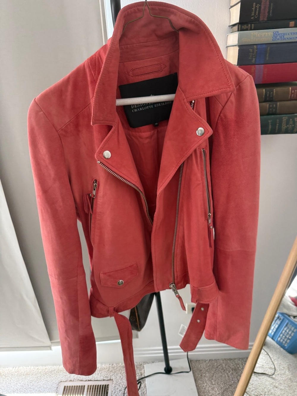 Charlotte Russe Coral Suede Moto Jacket with Belt